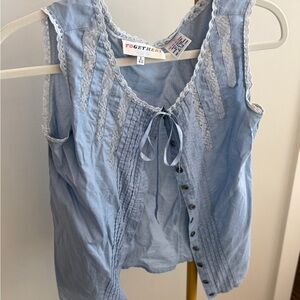 Together Light Blue Lace-Trim Button Down Tank Top